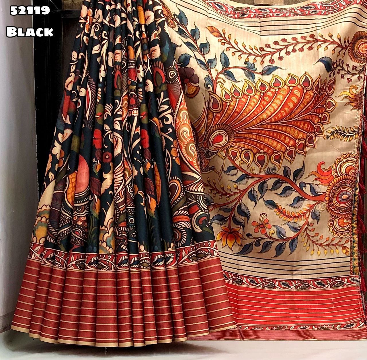 kalamkari digital printed soft tussar silk saree