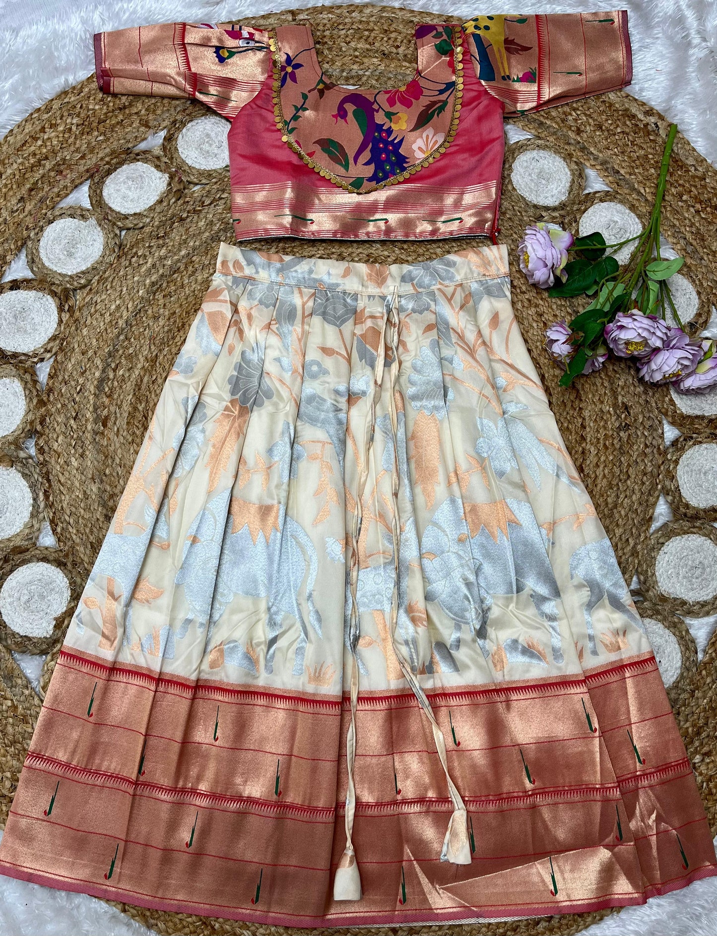 Pichwai Paithani Semi Silk Paavadai Sattai