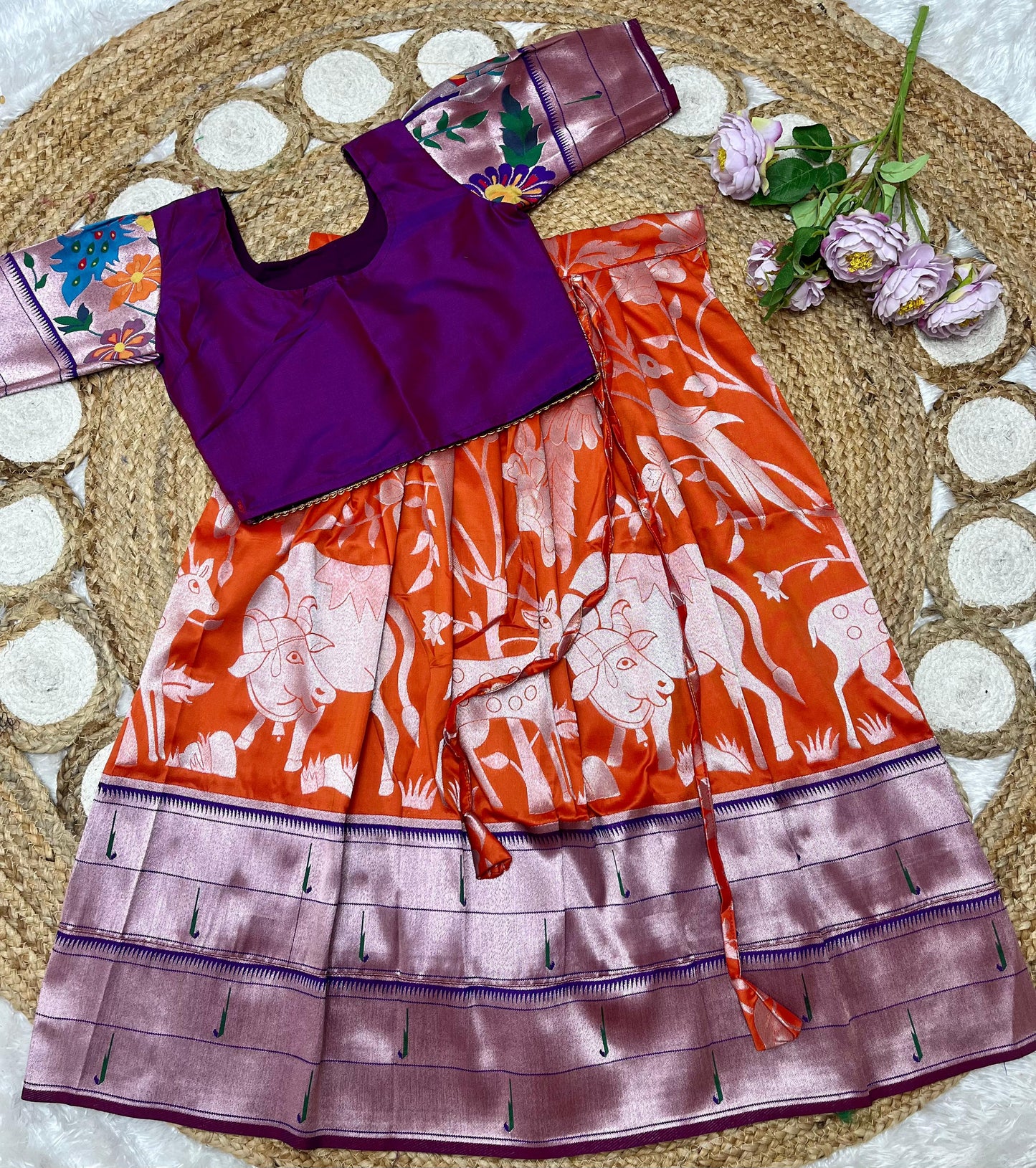 Pichwai Paithani Semi Silk Paavadai Sattai