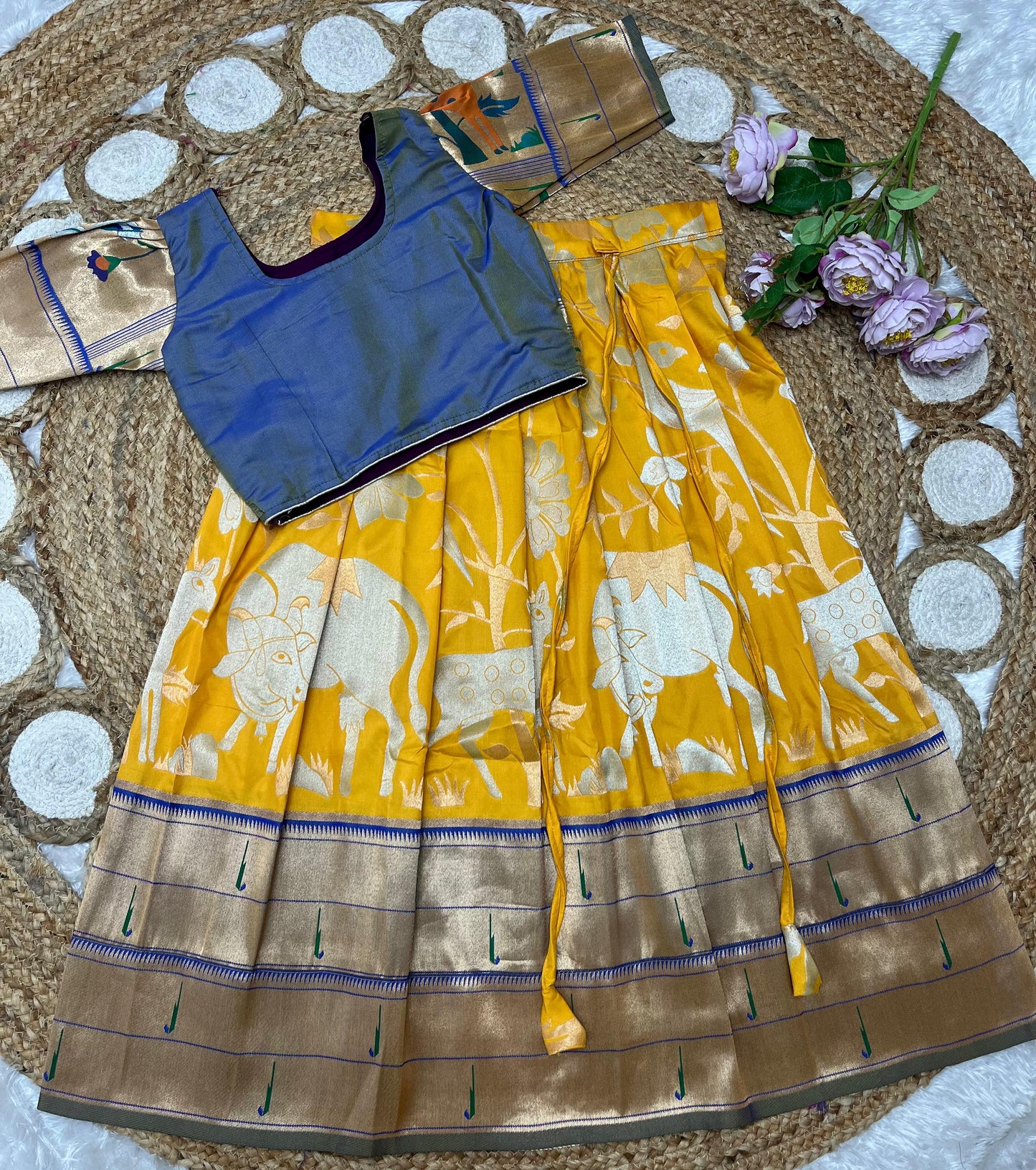 Pichwai Paithani Semi Silk Readymade Paavadai Sattai