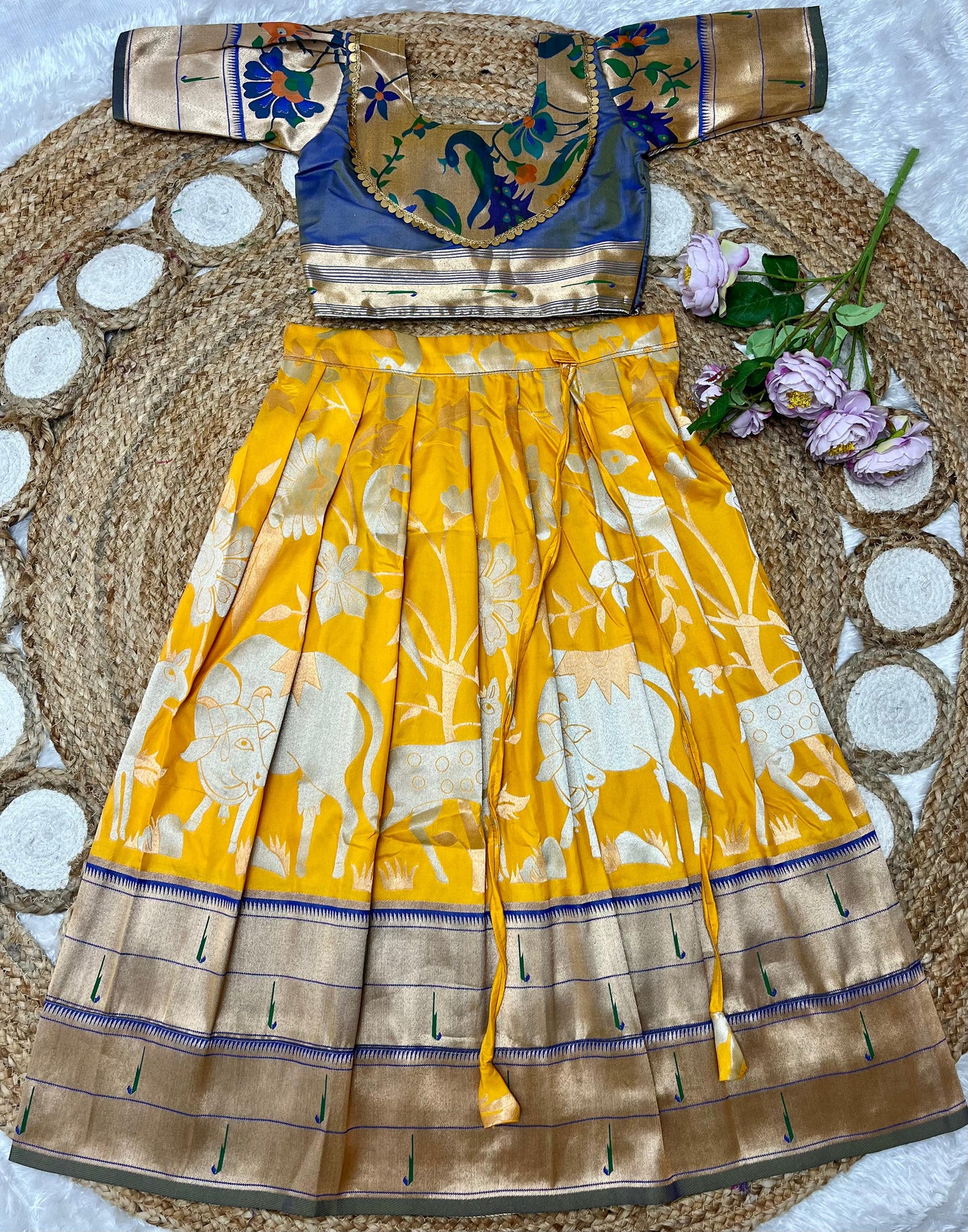 Pichwai Paithani Semi Silk Readymade Paavadai Sattai