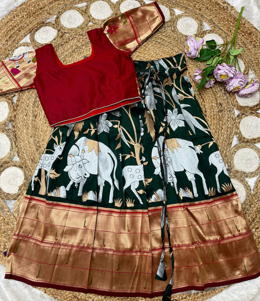 Pichwai Paithani Semi Silk Readymade SKirt and Top