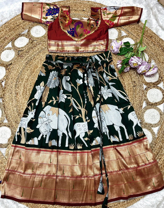 Pichwai Paithani Semi Silk Readymade SKirt and Top