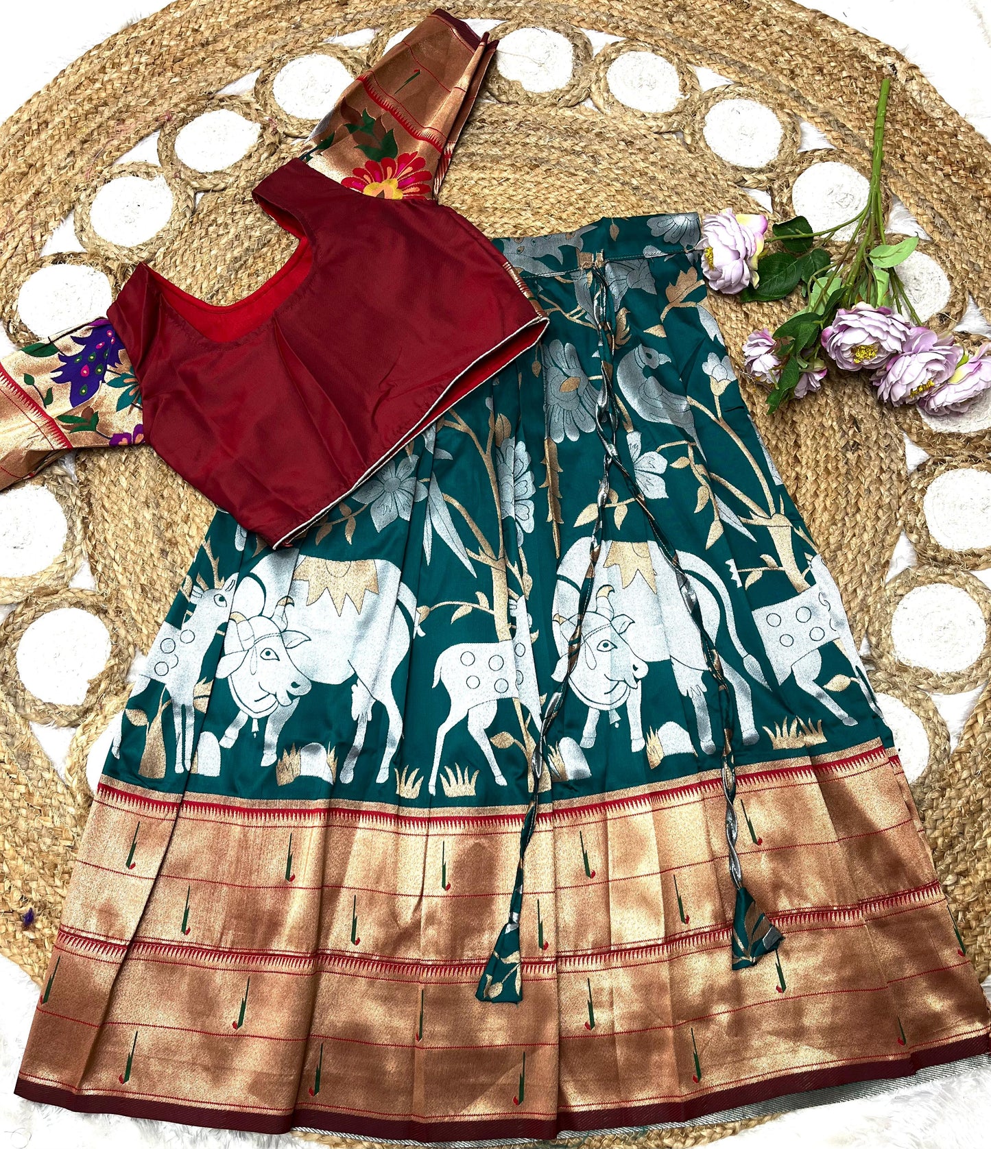 Pichwai Paithani Semi Silk Skirt and Top