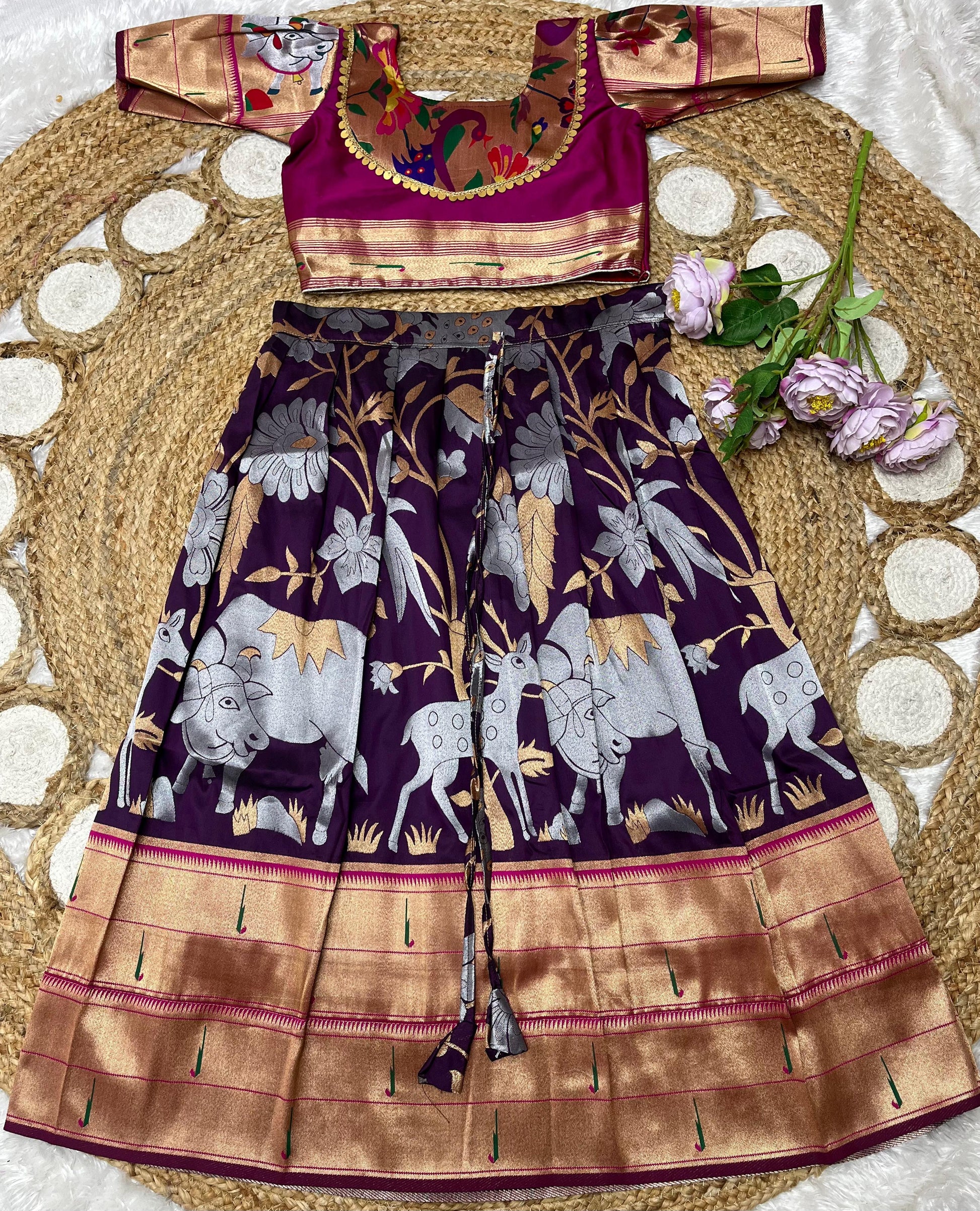 Pichwai Style Semi Silk Paavadai Sattai