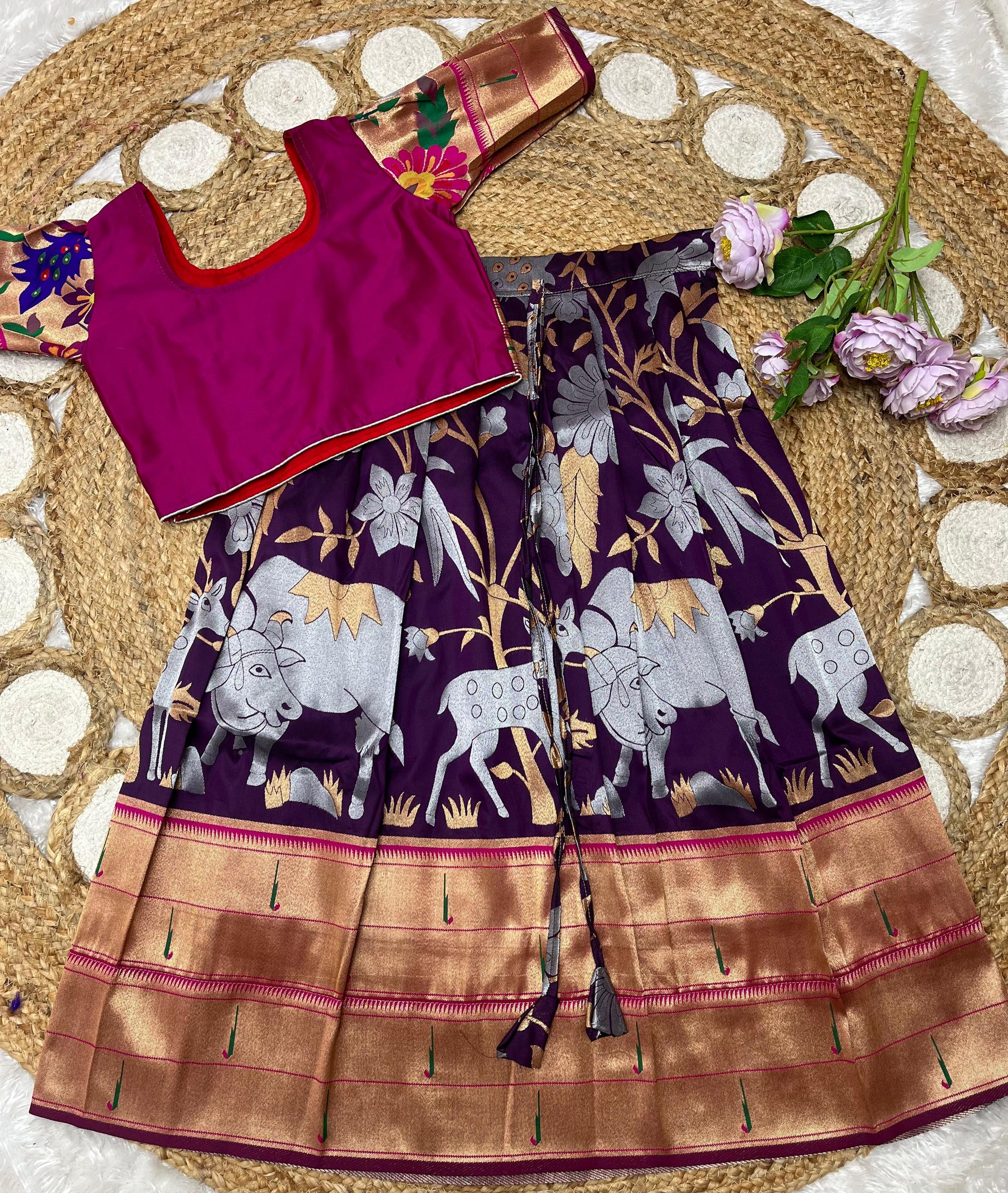 Pichwai Style Semi Silk Paavadai Sattai