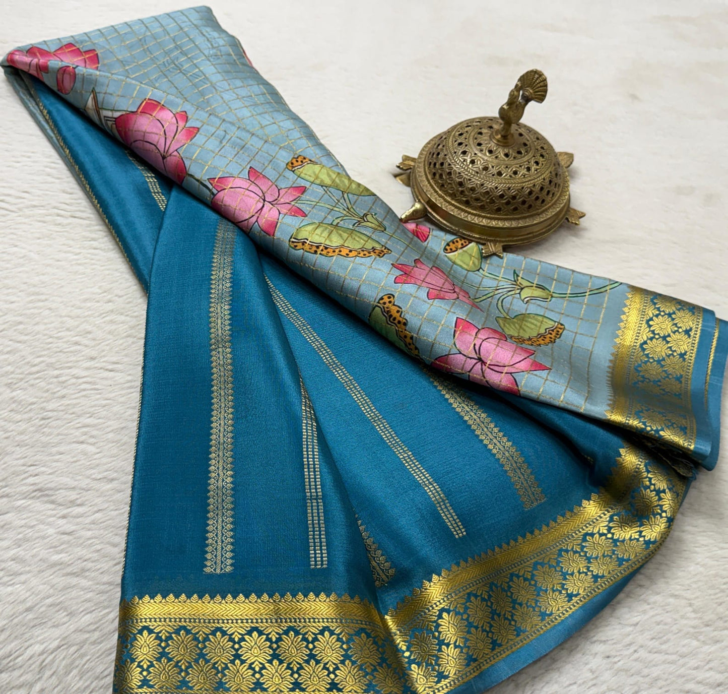 Printed pure mysore crepe silk saree