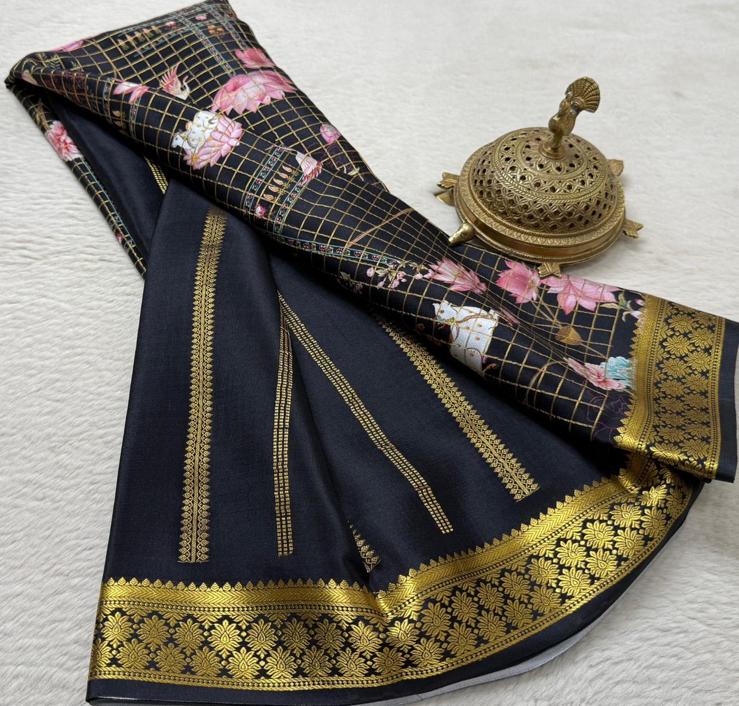 Printed pure mysore crepe silk saree