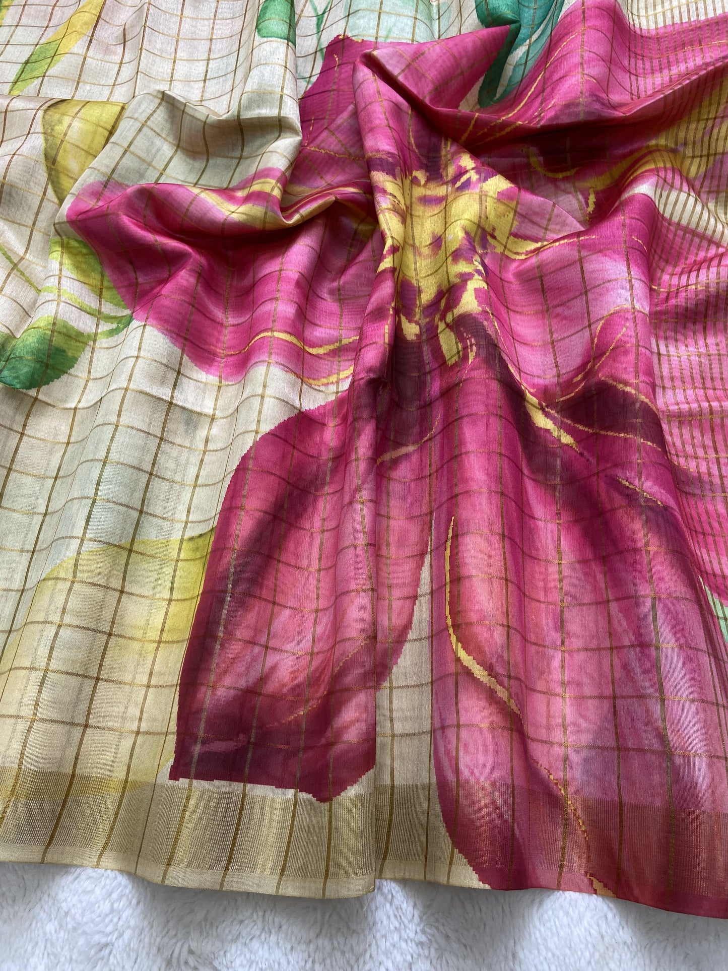 Printed semi tussar silk saree