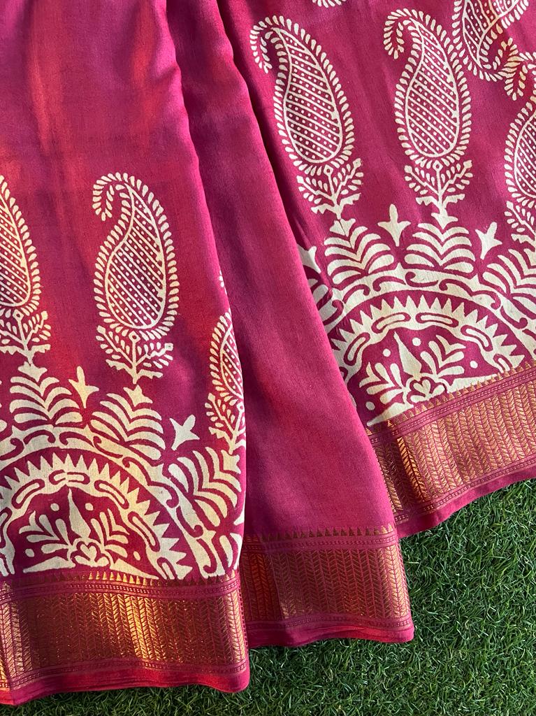 Printed spun crepe luxury viscose silk saree