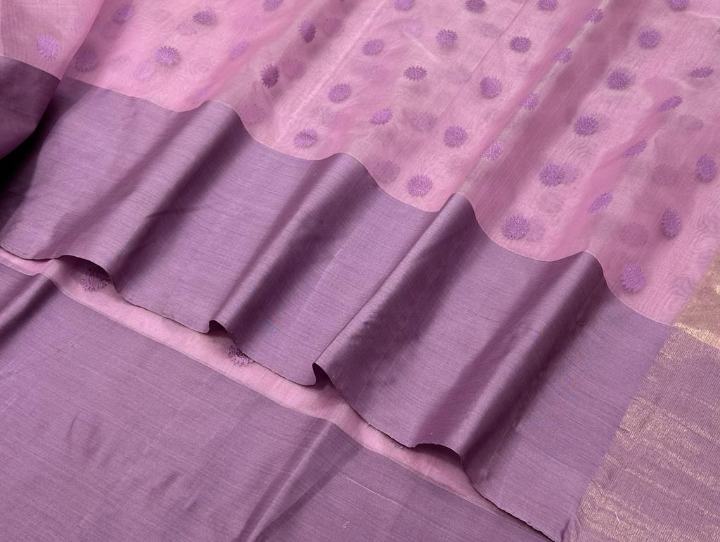 Dusty Pink Pure Chanderi Katan Handloom Silk Saree with Midnight Blue –  PattuChela