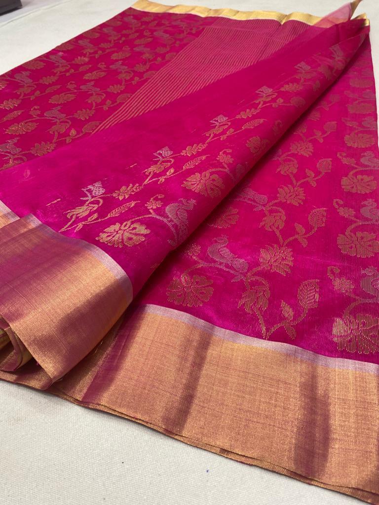 Buy Chanderi Pure Handloom Red Saree A105 online - ArtsyIndia