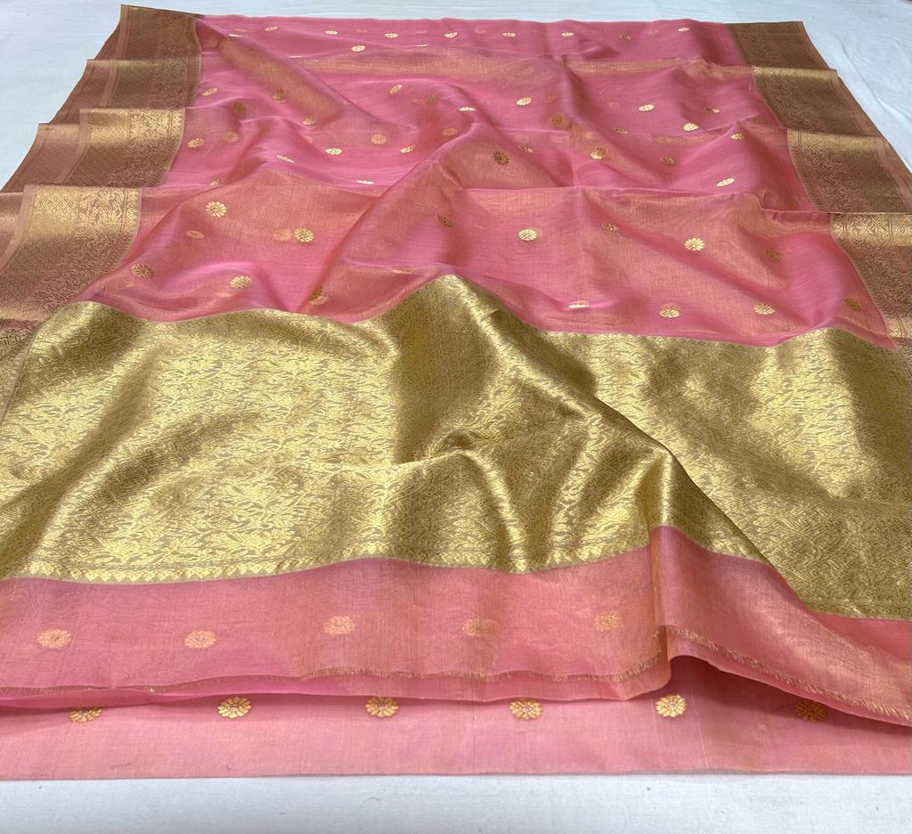 Buy Multi colored handwoven chanderi tissue saree Online - Ciceroni