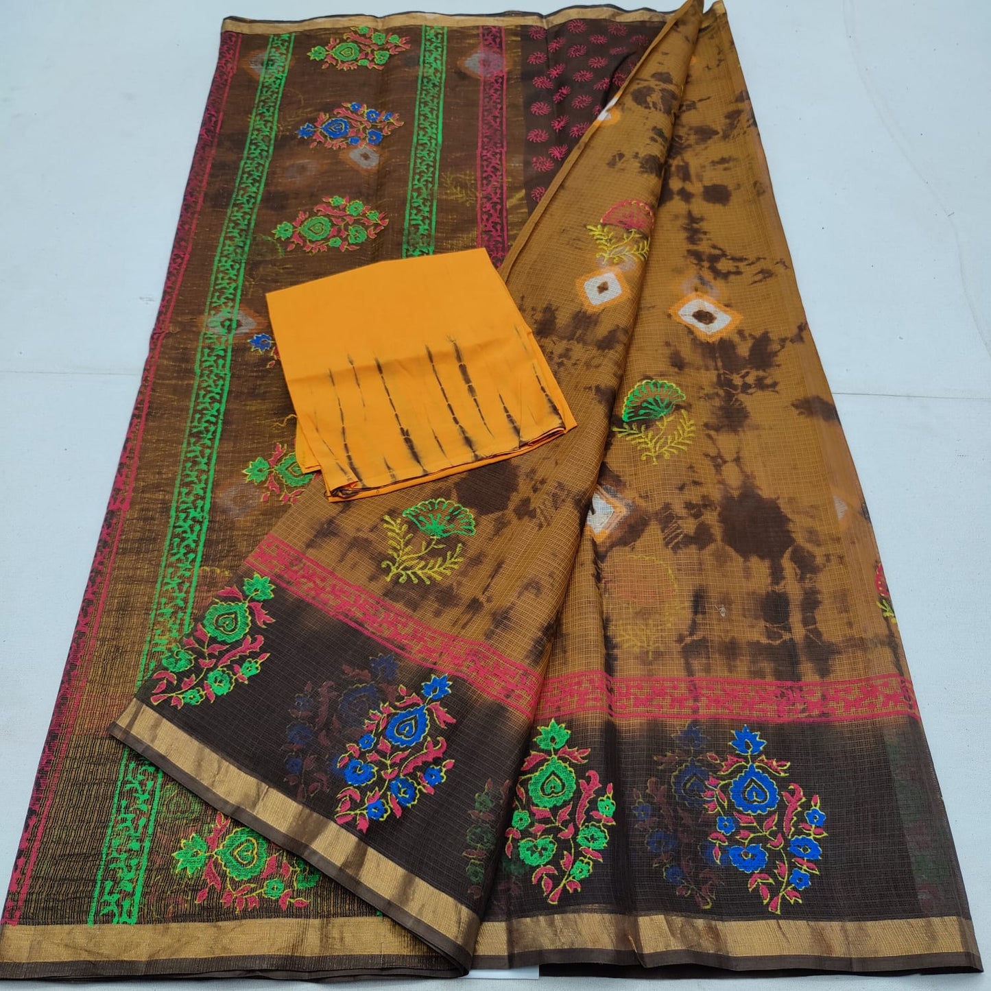 Pure cotton kota multidye & handblock printed saree