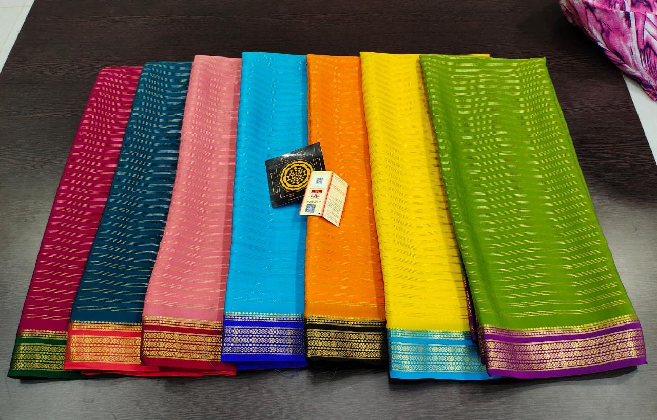 Pure mysore silk saree royal blue with allover small zari checked patt –  Cherrypick