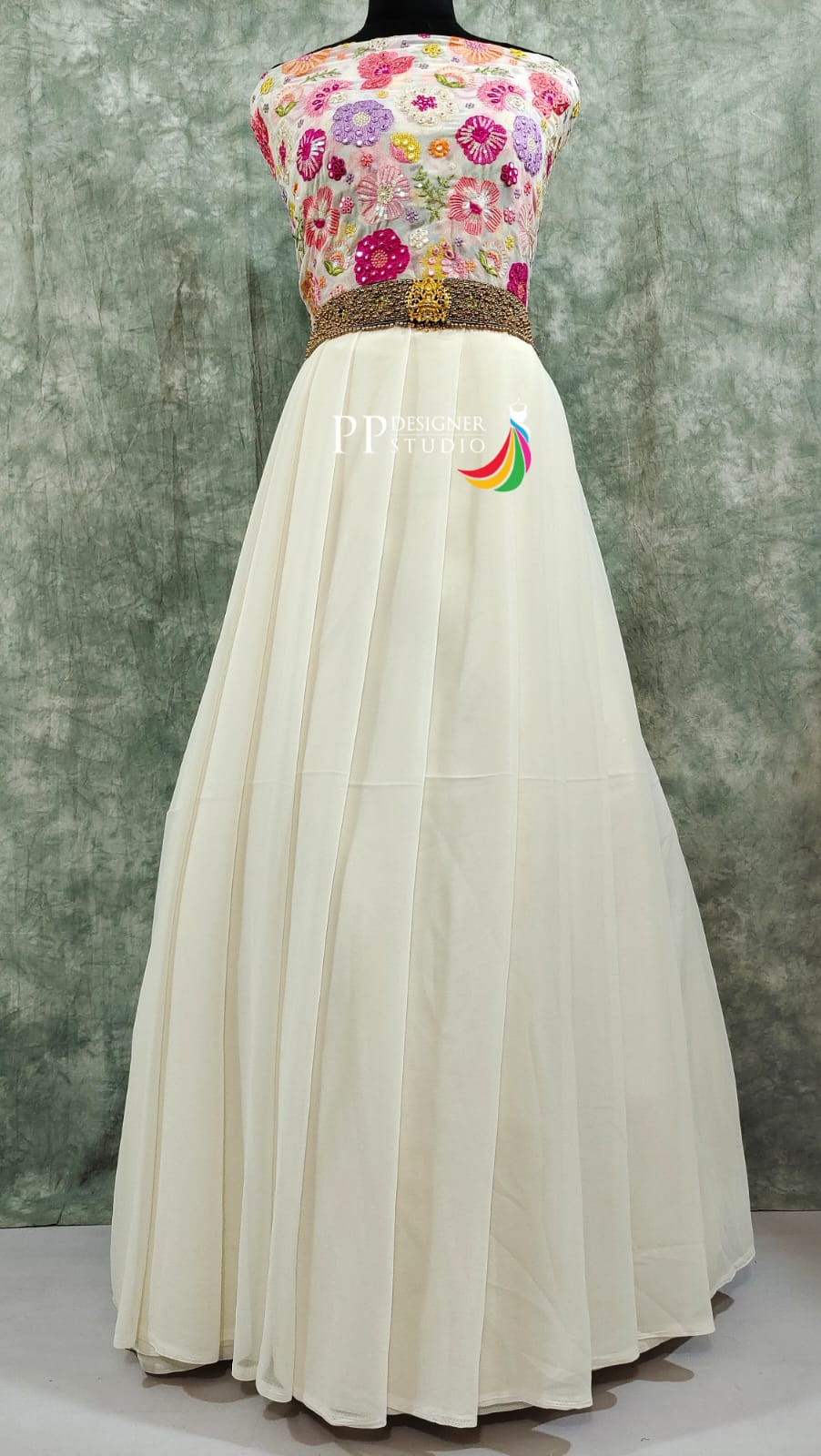 Heavy Georgette (Fully Lined) White Gown for Daily wear.