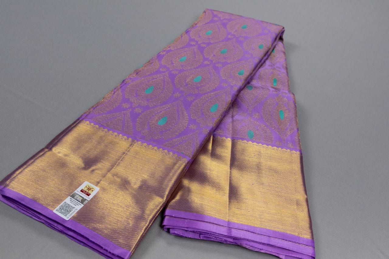 Pure Kanchipuram Handloom Light Lavender Colour Silk Saree