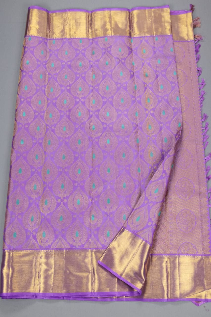 Pure Kanchipuram Handloom Light Lavender Colour Silk Saree