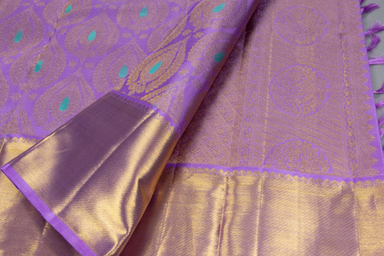 Pure Kanchipuram Handloom Light Lavender Colour Silk Saree