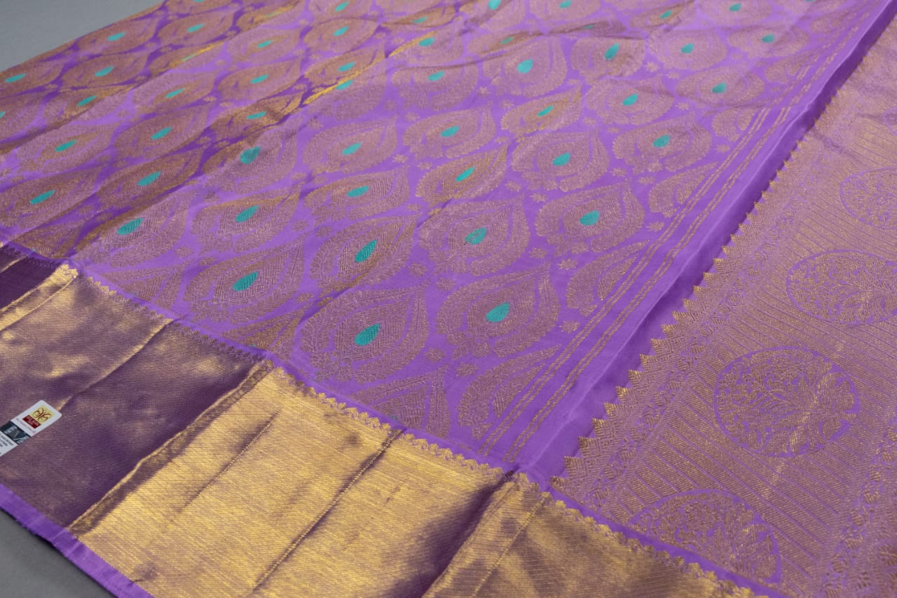 Pure Kanchipuram Handloom Light Lavender Colour Silk Saree