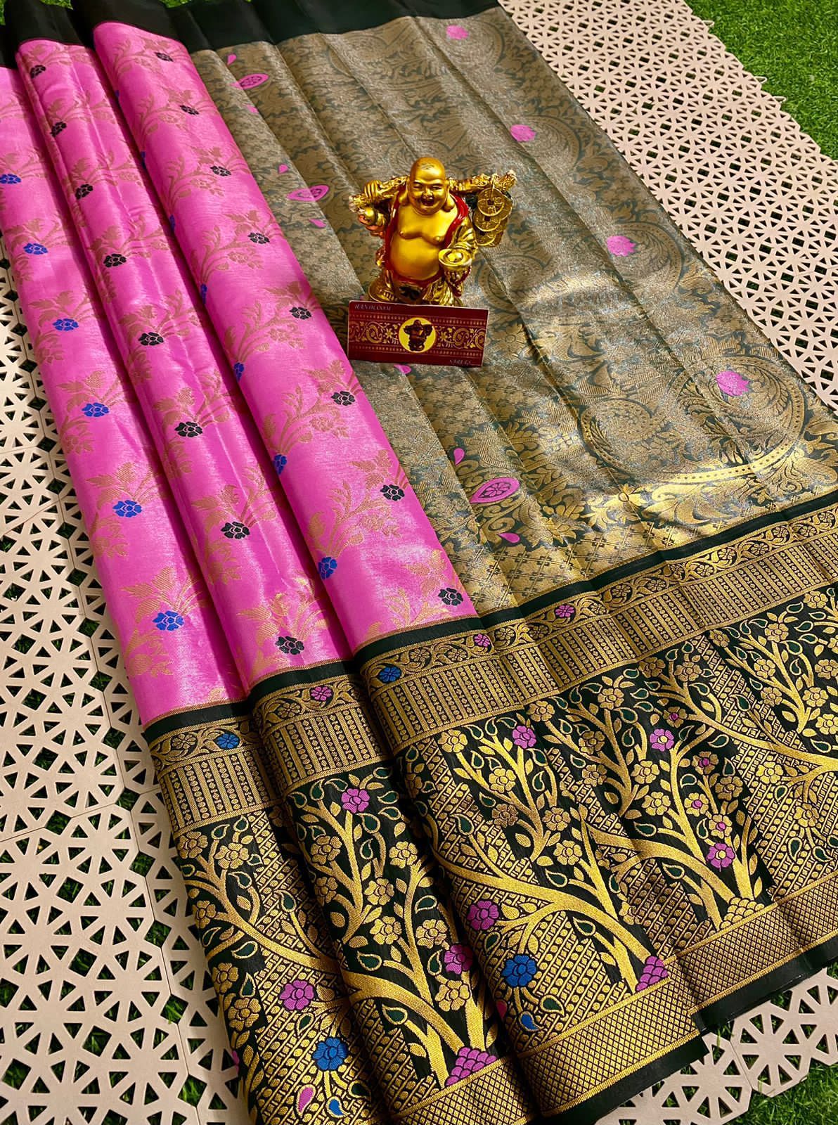 Buy GEERANG MART Semi Soft Silk Saree With Brocade Pattern Butta Weaved,  Double Sided Floral Border Enriched jaried Grand Rich Pallu Saree  length-5.50 M, Blouse Attached 0.80 M Saree(Orange) at Amazon.in