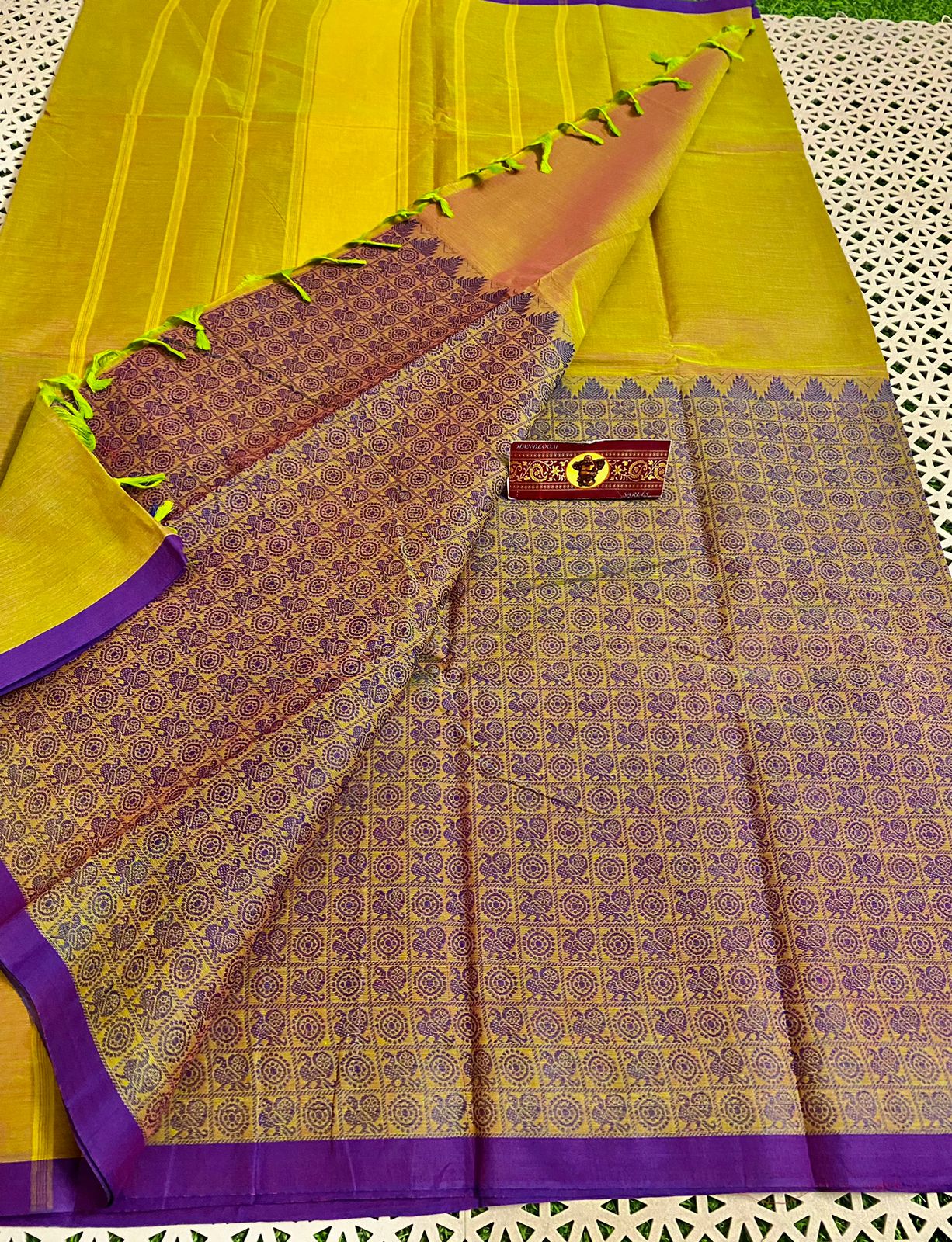 Kanchi Cotton Light Brown Saree With Peacock Buttas And Simple Border –  Kumaran Silks