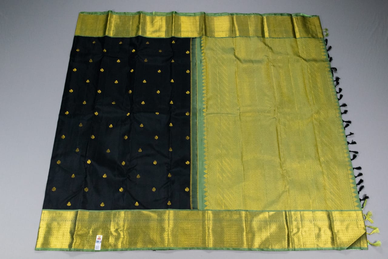 Pure Kanchipuram Black With Green Colour Silk Saree