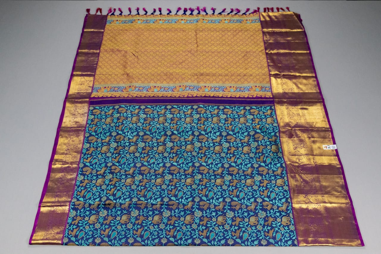 Pure Kanchipuram Handloom Dual Colour Silk Saree