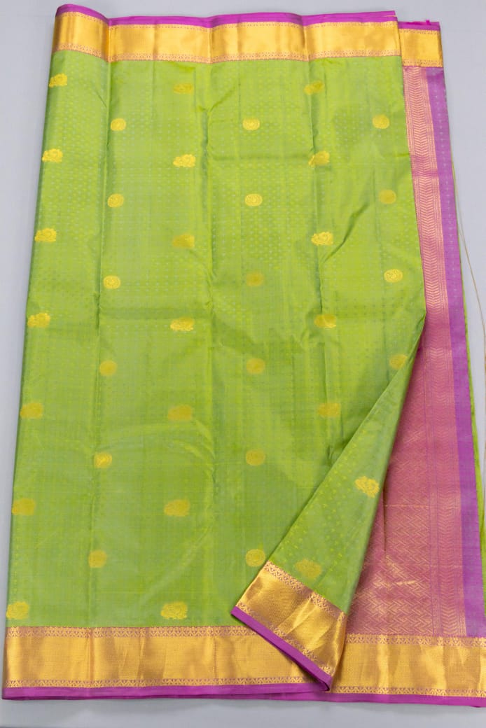 Pure Kanchipuram Elaichi With Pink Colour Silk Saree
