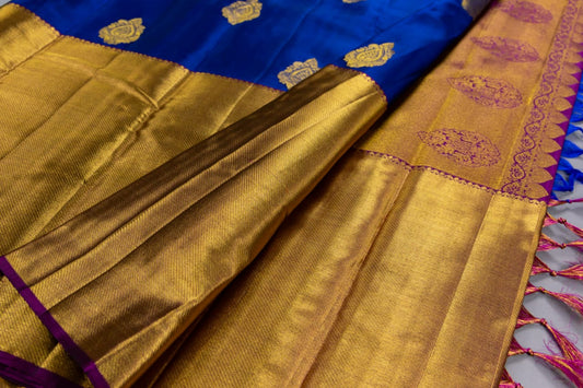 Pure Kanchipuram Pepsi Blue With Meganta Color Silk Saree