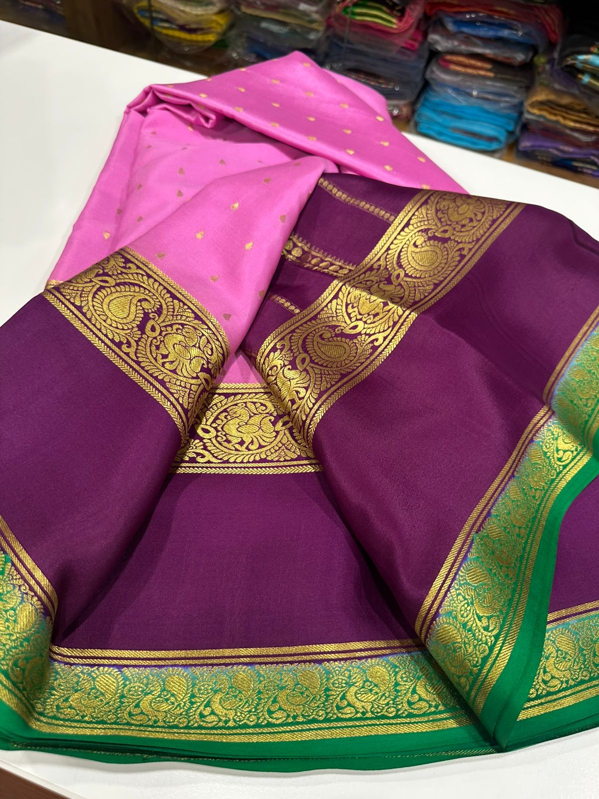 Pure mysore crepe silk 120 grm thickness saree