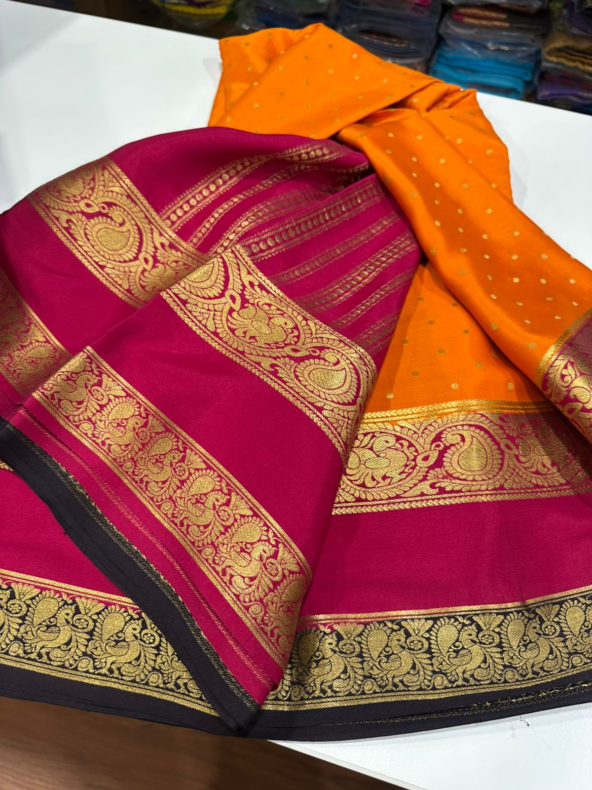 Pure mysore crepe silk 120 grm thickness saree