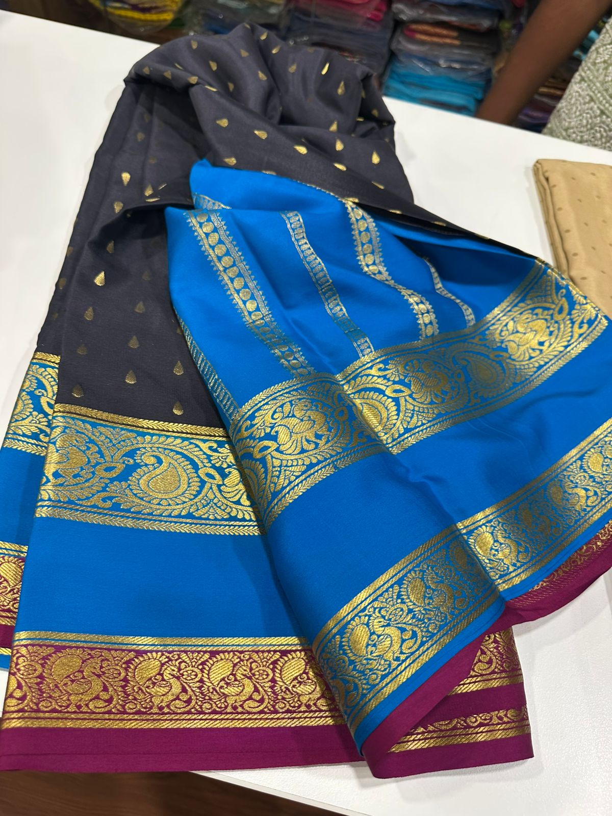 Pure mysore crepe silk 120 grm thickness saree