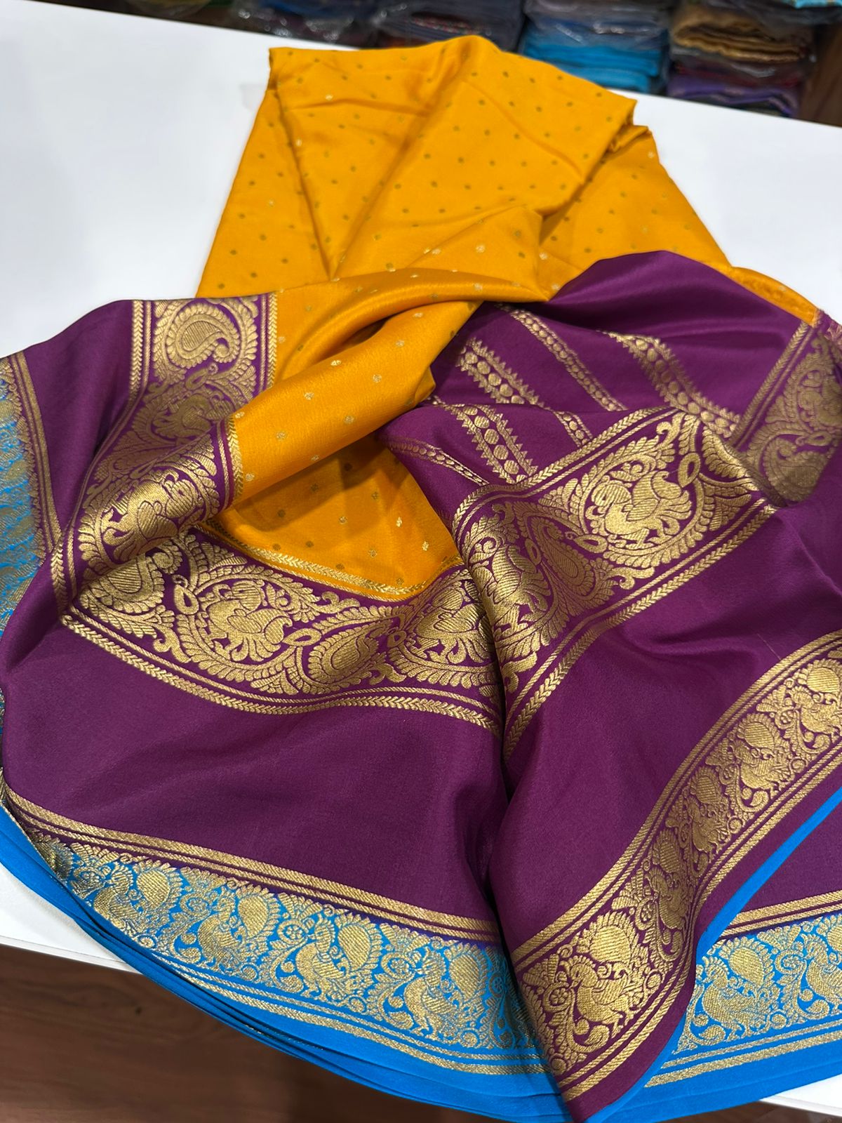 Pure mysore crepe silk 120 grm thickness saree