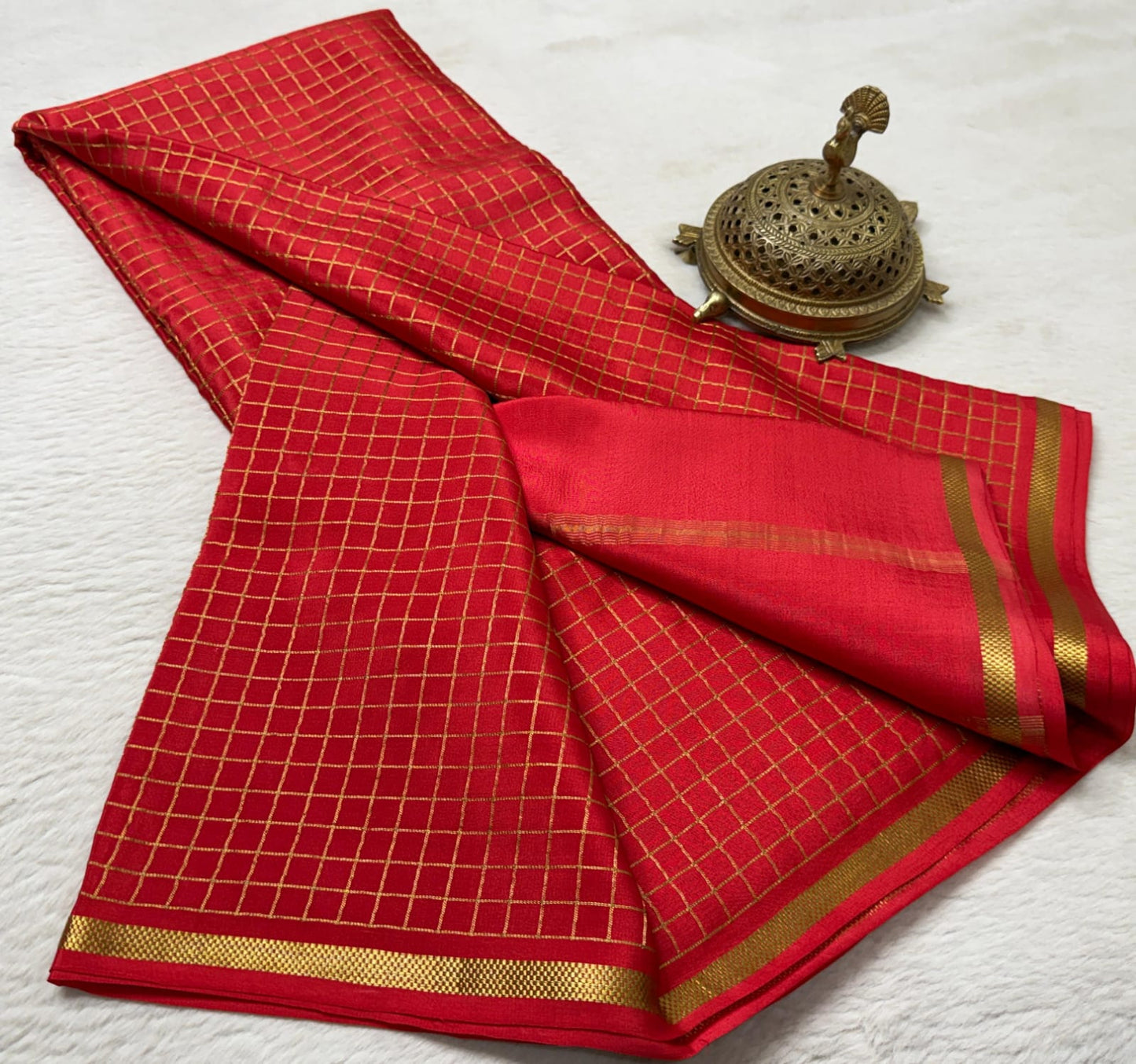 Pure mysore crepe silk checked saree