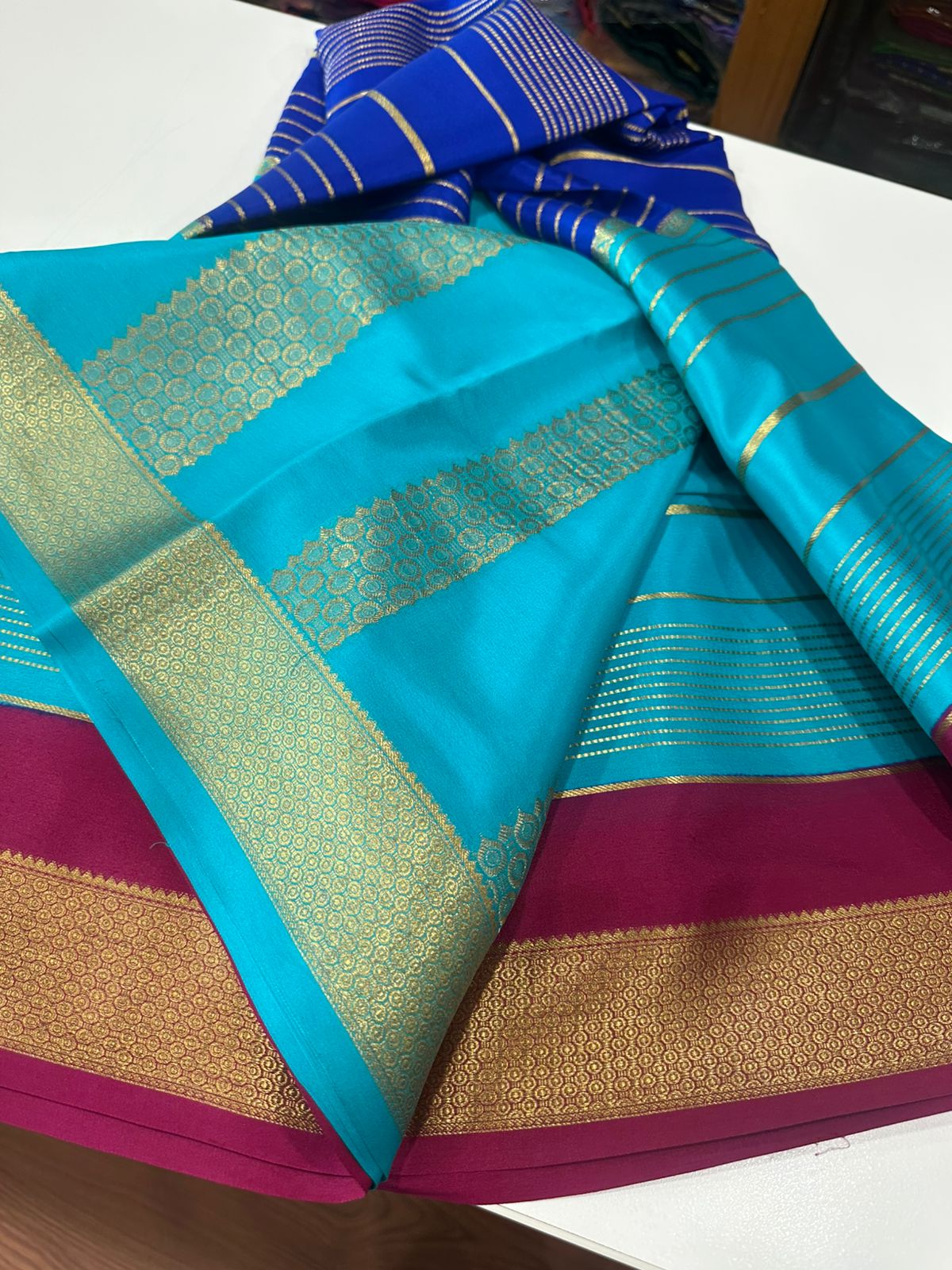 Pure mysore silk 120 gram zari lined saree