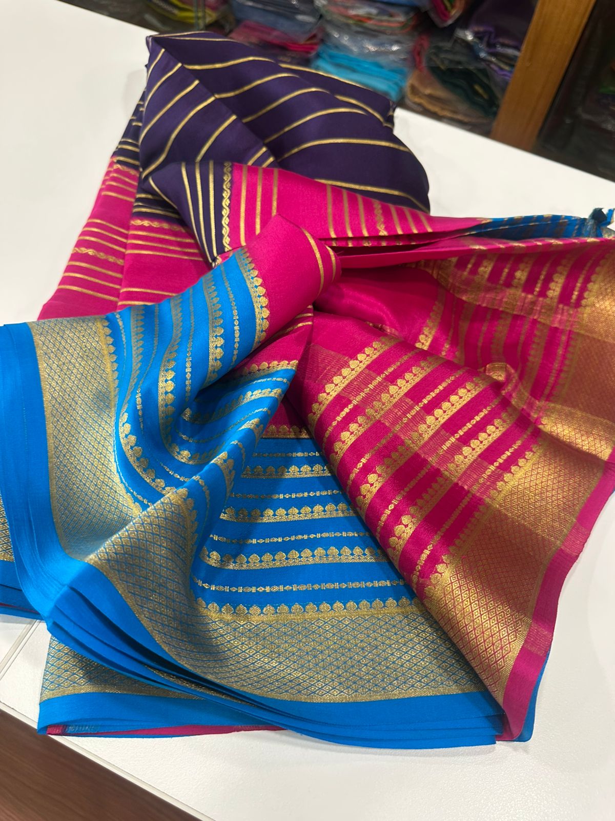 Pure mysore silk 120 gram zari lined saree