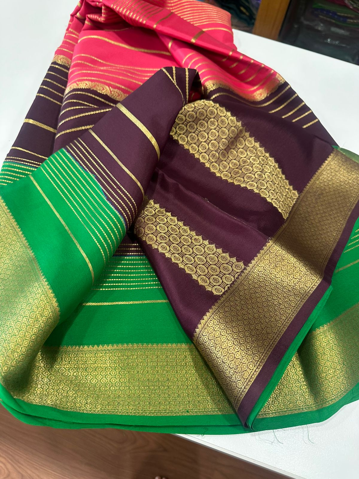 Pure mysore silk 120 gram zari lined saree