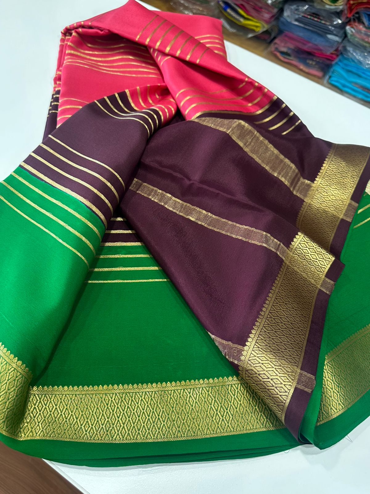 Pure mysore silk 120 gram zari lined saree