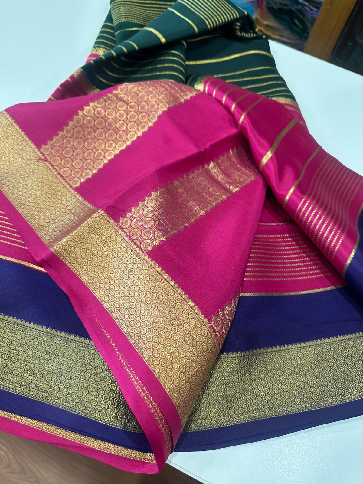 Pure mysore silk 120 gram zari lined saree