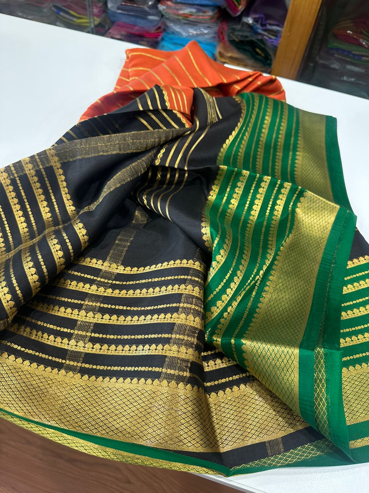 Pure mysore silk 120 gram zari lined saree