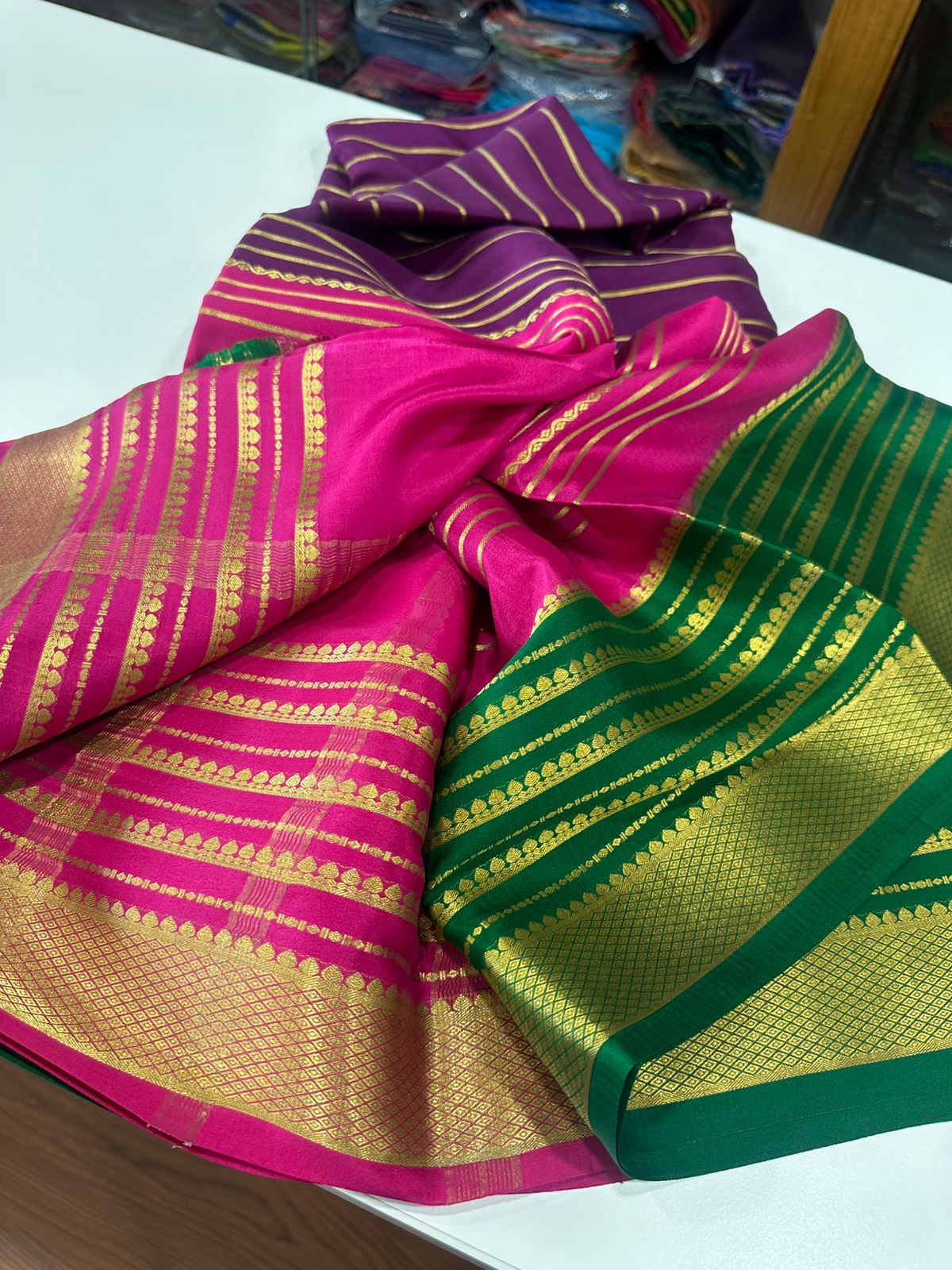 Pure mysore silk 120 gram zari lined saree