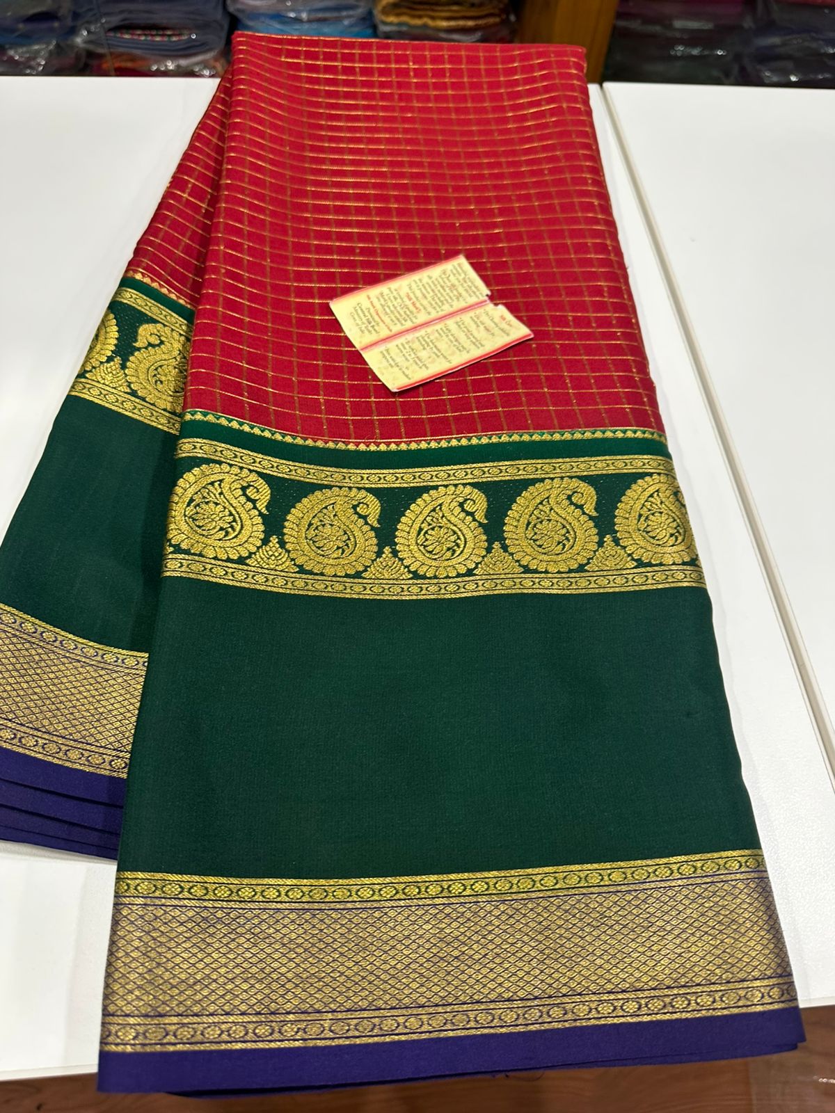 Pure mysore silk 120 grm 3 color combination saree