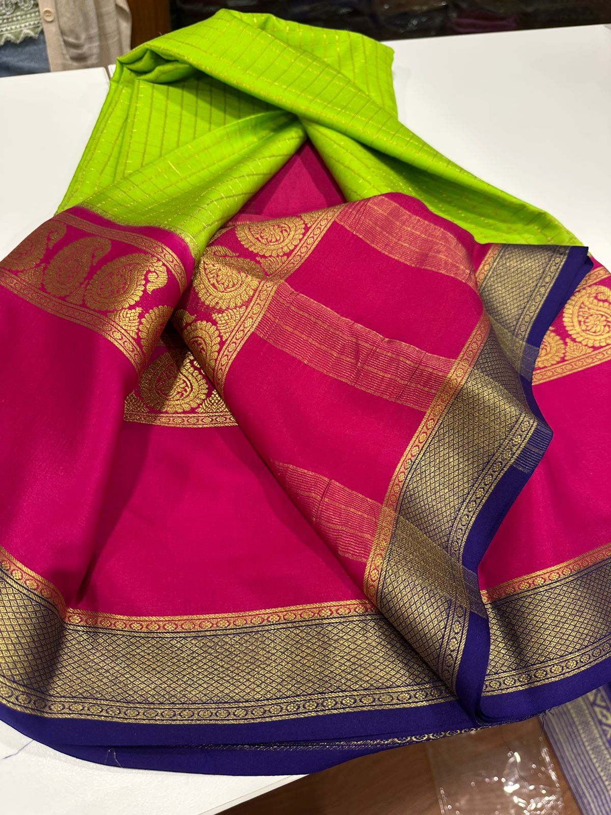 Pure mysore silk 120 grm 3 color combination saree