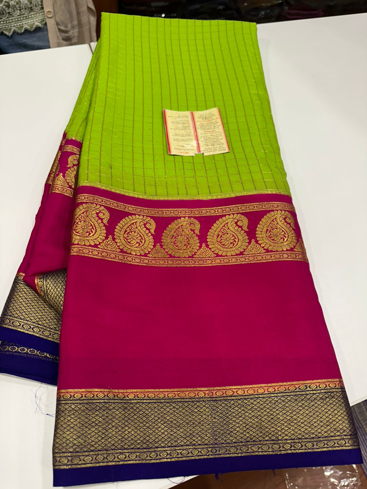 Pure mysore silk 120 grm 3 color combination saree