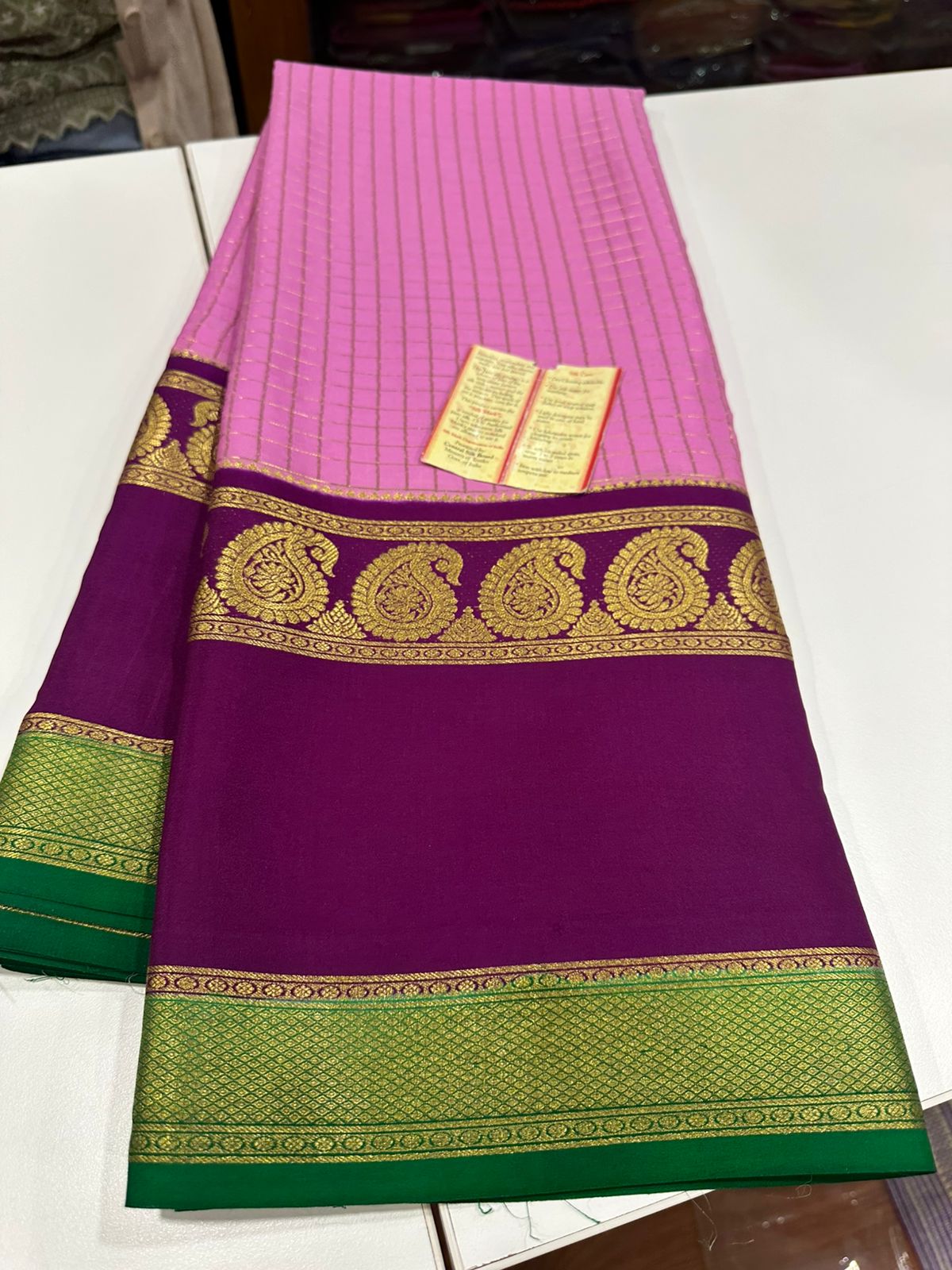 Pure mysore silk 120 grm 3 color combination saree