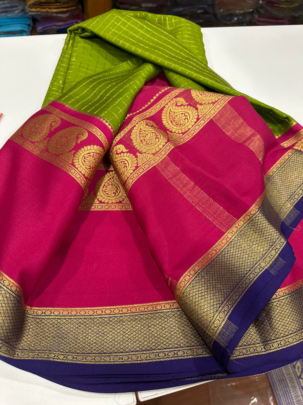 Pure mysore silk 120 grm 3 color combination saree