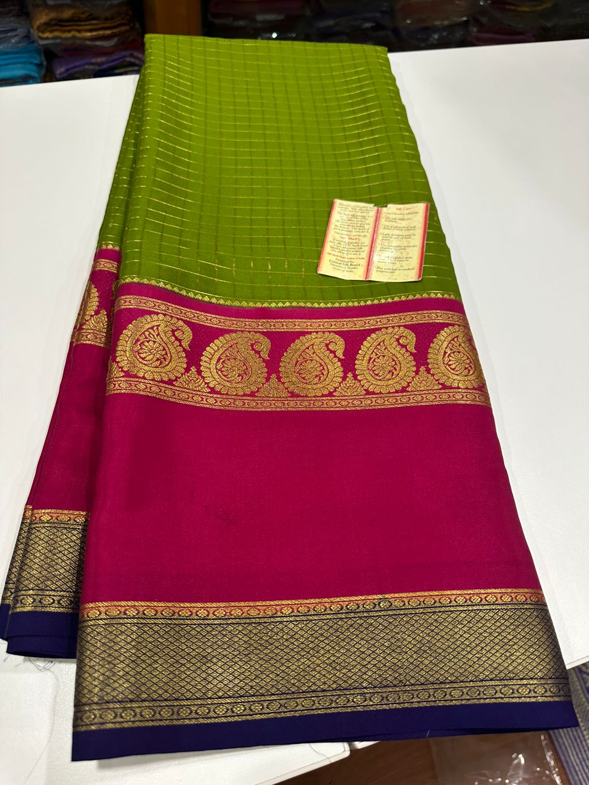 Pure mysore silk 120 grm 3 color combination saree