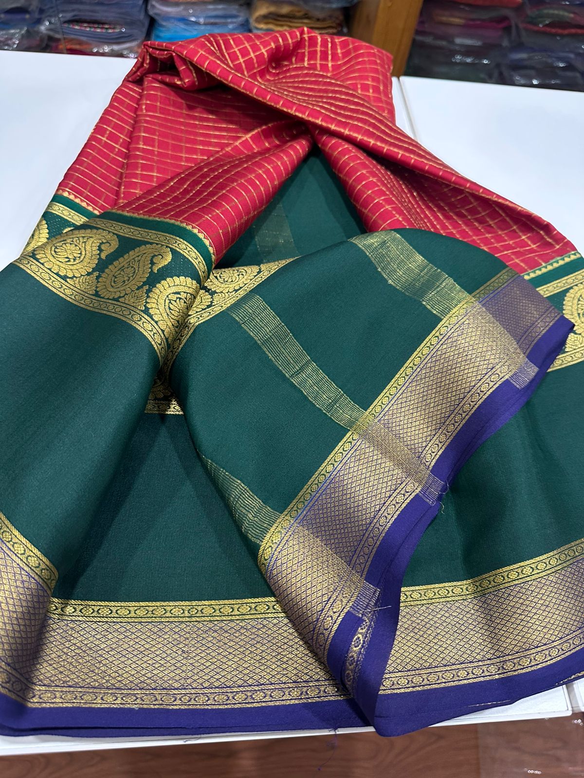 Pure mysore silk 120 grm 3 color combination saree