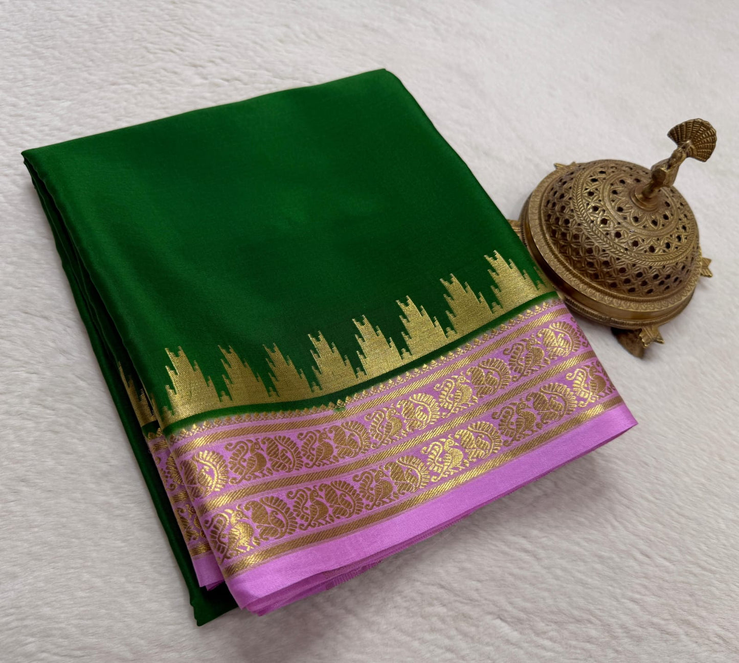 Pure mysore silk 100 gram thickness peacock border saree